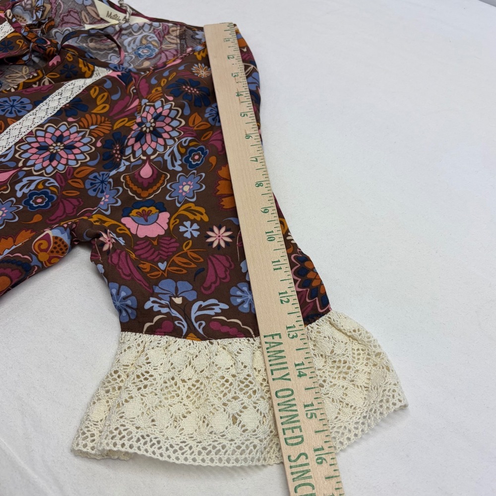 NEW Matilda Jane Dress Womens XS Brown Floral Lace Trim Boho Peasant Cottagecore - Picture 12 of 14